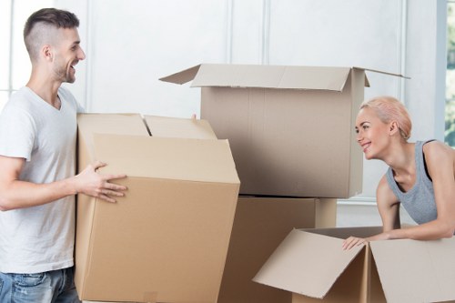 Office furniture and equipment prepared for a commercial move